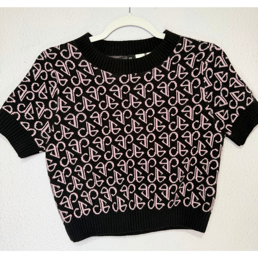 Divided Black Pink Monogram Knit‎ Crop Top Medium Y2K Coquette Preppy Logo